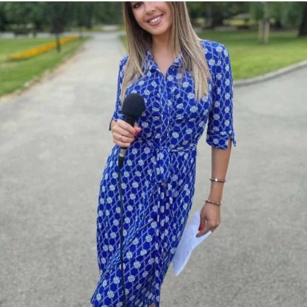 NWOT- Laundry By Design-Blue- Button Up-Tie Waist-Midi- Shirt Dress- Size 8